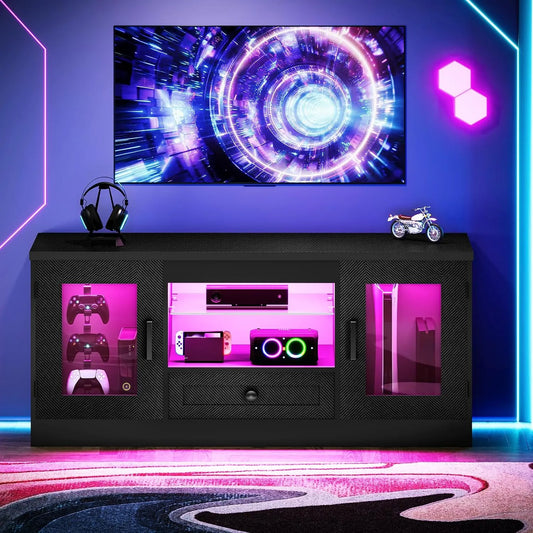 Concho, TV stolky a nízké skříňky, černá 106cm TV skříň pro 55 palců televizory se zásuvkami, světla, TV stůl, herní, Černá, 106cm
