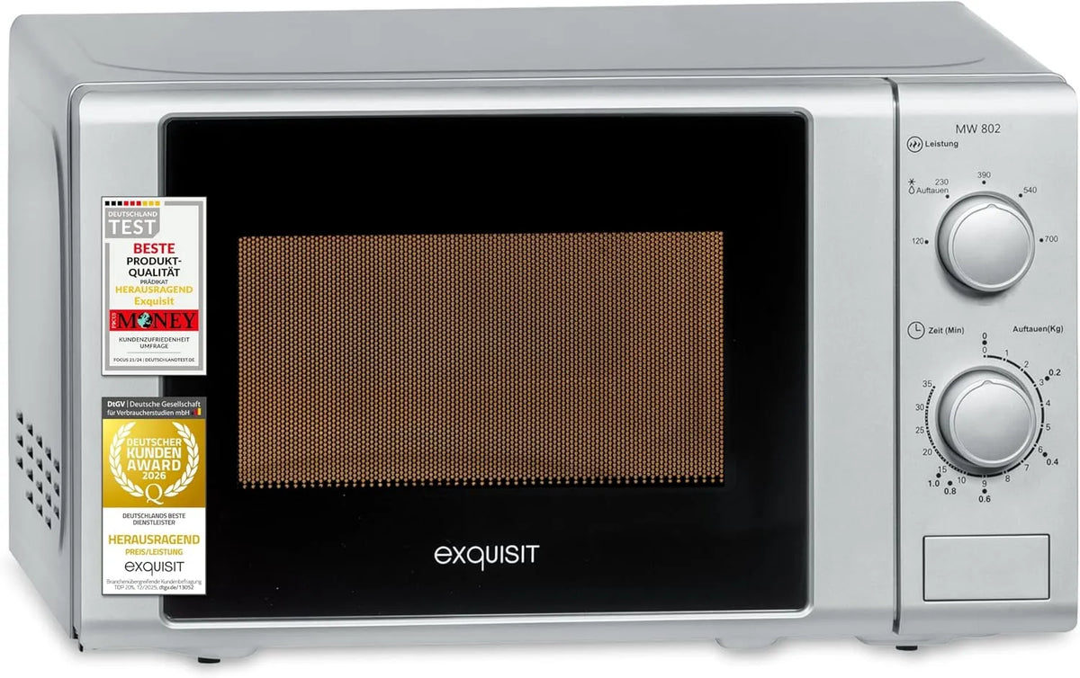 Exquisit, Multifunkční mikrovlnné trouby, Vynikající mikrovlnná trouba Malá 700 W - 20 L kuchyně, stříbrná, 700 W, 20 L, 43, 9 cm