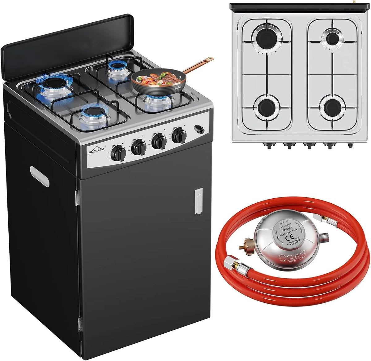HOMELUX, Varné desky, kempinkový sporák, 4 plamenné plynové kamna s úložnou skříní, Černá, 6, 2 KW, 2.2 KW, 1, 5 KW, 1 KW