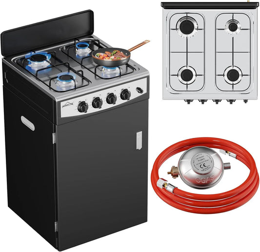 HOMELUX, Varné desky, kempinkový sporák, 4 plamenné plynové kamna s úložnou skříní, Černá, 6, 2 KW, 2.2 KW, 1, 5 KW, 1 KW