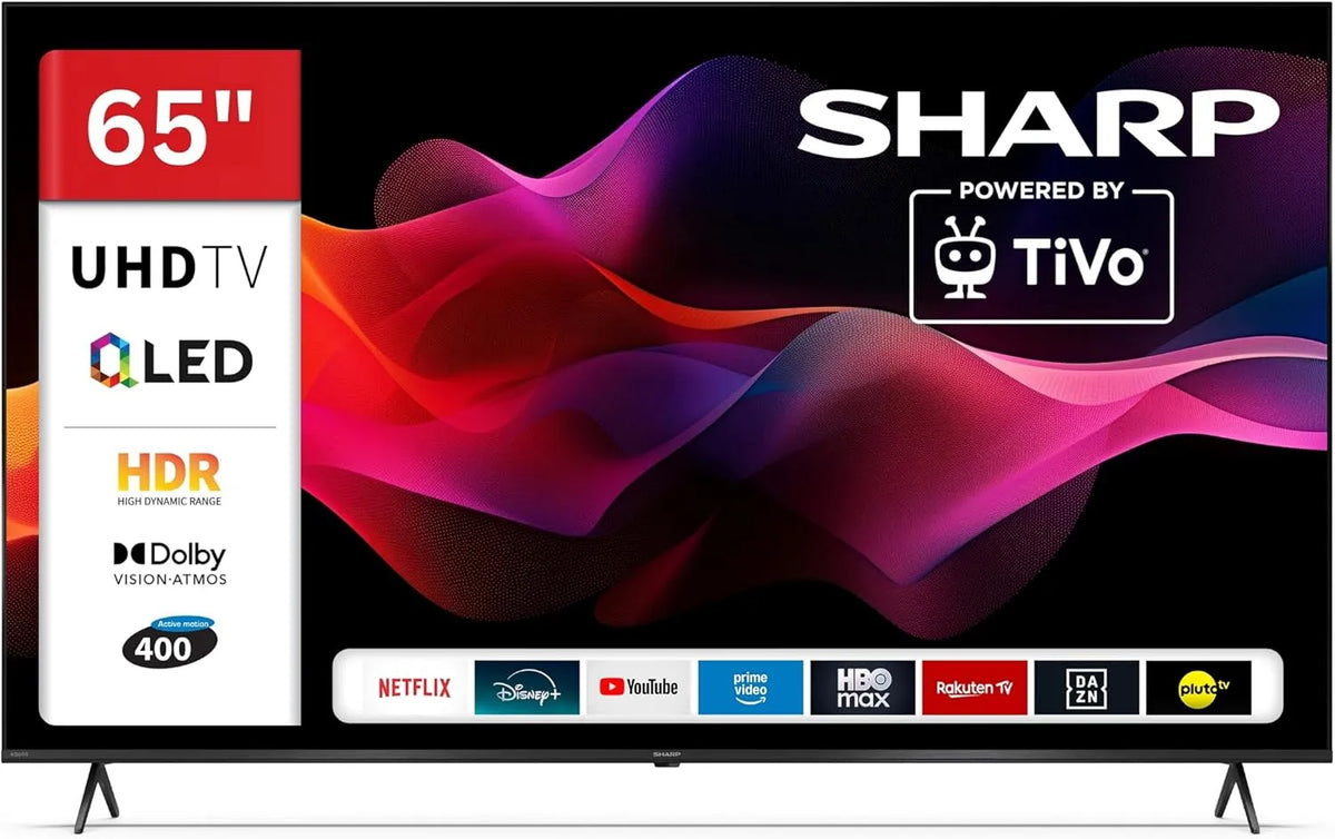 SHARP 65HM5745E, Přenosné televizory, QLED TV 65 palců Smart TV 4K UHD Dolby Vision HDR, Černá, QLED, 4K, 164 cm