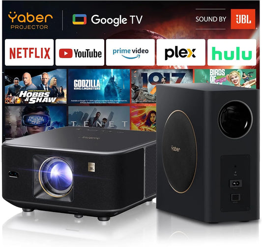 Yaber PROJECTOR WiFi6, Projektory, 7000+App Yaber K3 Pro projektor s Subwoofer Sada Smart Projektor s Google TV, 30W, Černá, 15W