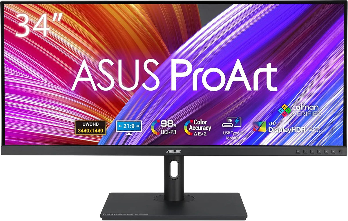 ASUS DCI-P3 PA348CGV, Monitory, ProArt 34- palcový QHD Ultrawide DCI- P3 Profesionální monitor, Černá, 90 W, Full HD