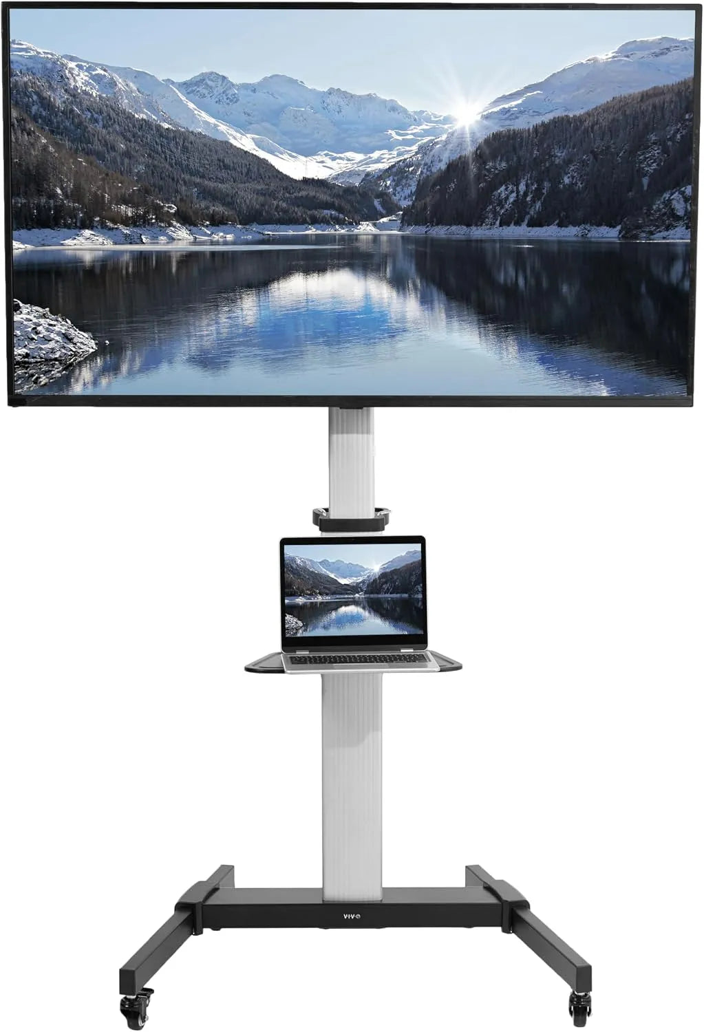 Generisch STAND-TV09, Nástěnné a stropní držáky, Mobilní hliníkový TV vozík pro 32 až 83 palců obrazovky až 50 kg, LCD LED OLED 4K, Stříbrná