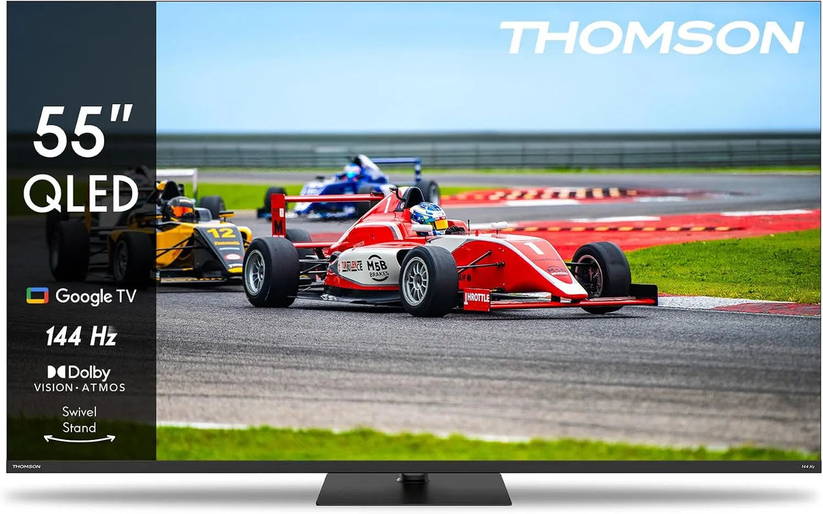 Thomson 55QG4S14, 55 palců (139cm) QLED centrální nohy Google Smart TV, Wi-Fi, Dolby Audio, Černá, 139cm, QLED, 4K, 3l