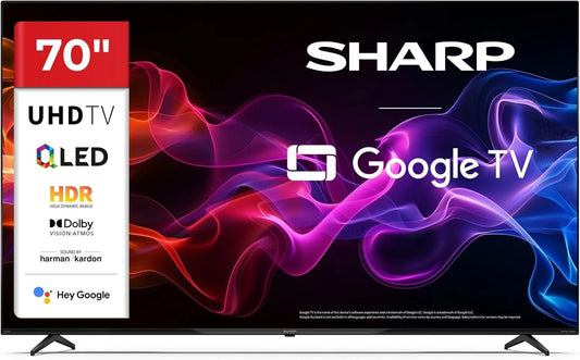 SHARP 70HP5765E, Televizory, QLED TV 70 palců Google Smart TV 4K Dolby Vision HDR, Černá, QLED, 4K, 177 cm