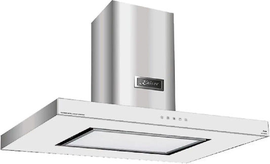 Kaiser 1250m3, Ostrůvkové digestoře, Inselhaube AI 9434 W Eco, designér Luxusní sortiment kapuce 90 cm, bílá skleněná, Bílý / stříbrný, 9434 W