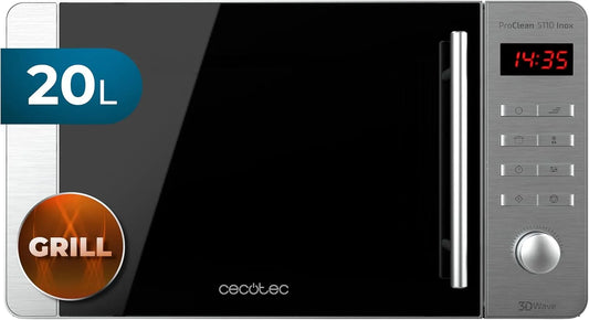 Cecotec, Mikrovlnné trouby s grilem, mikrovlnná trouba s grillem Proclean 5110 Inox, 700 W, Grill 800 W, 20L, Stříbrná, 800 W