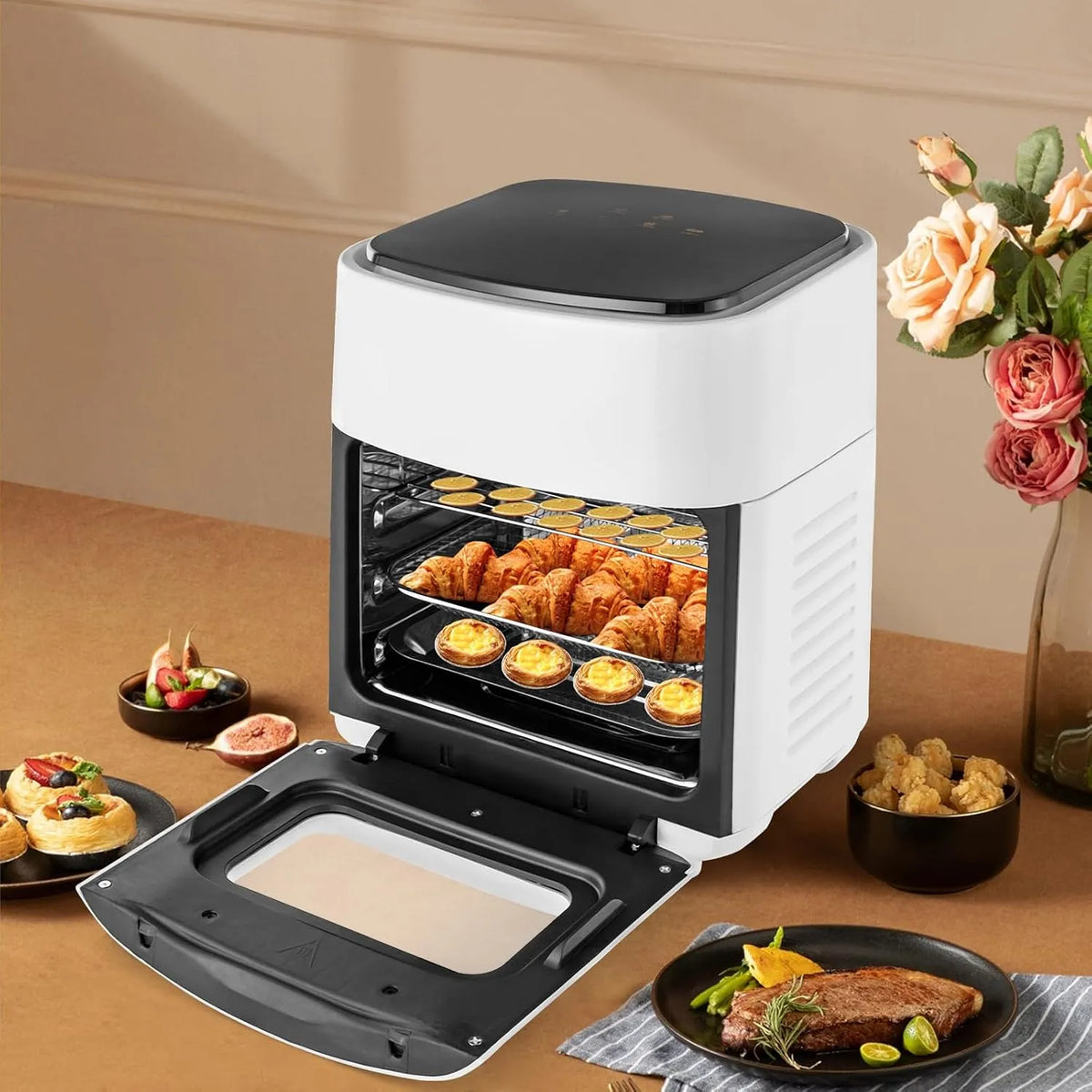 CuCummoo, Horkovzdušné fritézy, 15L Air Fryer Oven, Instant Pot, Smart Air Fryer Sporák, Air Fryer s okenním, Černá, 15L, 3 g, 1400W, 220 V
