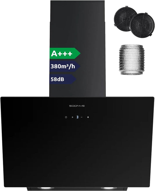 Soonye, Nástěnné digestoře, 60cm A + + + Fumová extrakční kapota 60 cm cirkulující vzduch Bezhlavá sklopná, Černá, 60cm, 60 dB, 3L, 240V