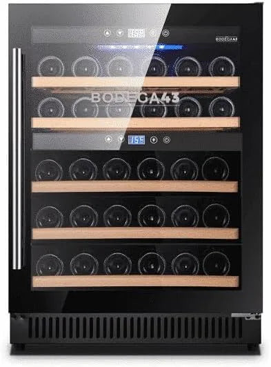 BODEGA43-40, Vestavné vinotéky, 40 Instalace vinných lahví - Volnostávající vinná klima skříňka se 2 zónami, 5-20, Černá, 130 l, 40 l