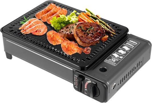 KOLHGNSE 2-in-1, Grily na zemní plyn, přenosný kempinkový sporák a plynový gril Malý vč. grilu příslušenství sada a, Šedá, 11cm, 3 kW, 19, 5cm