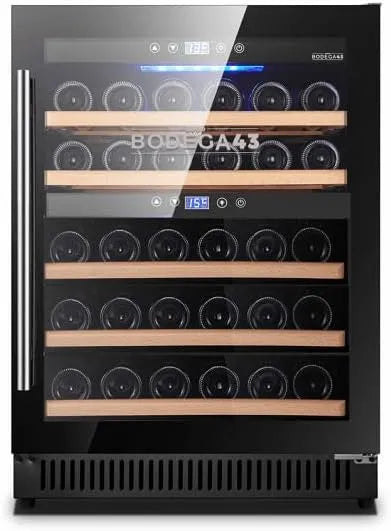BODEGA43-40, Vinotéky, 40 Instalace vinných lahví - Freestanding vinná klimatická skříň se 2 zónami, Černá, 130 l, 40 l, 40dB, 820 mm