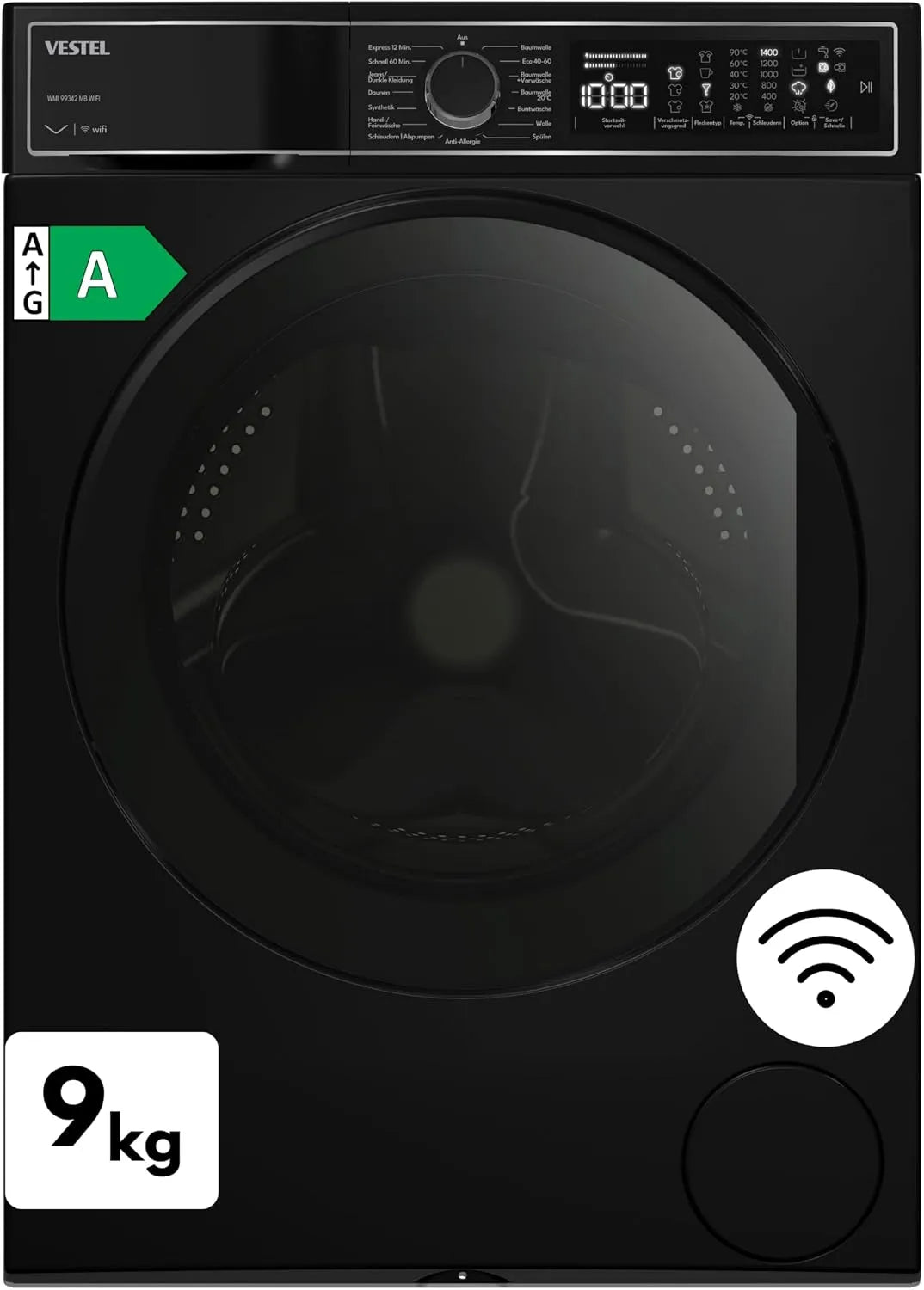 Vestel, Pračky, WMI 99342 MB WIFI přední nakladač, 9 kg, 1400 ot. / min, měnič motoru, pára, Bílá