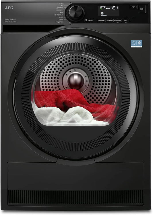 AEG TR7TS75690, Sušičky s tepelným čerpadlem, Tepelné čerpadlo Sušička 9 kg, série 7000 SensiDry - Gentle & Energy- Saving, Černá, 9 kg, 7000 W