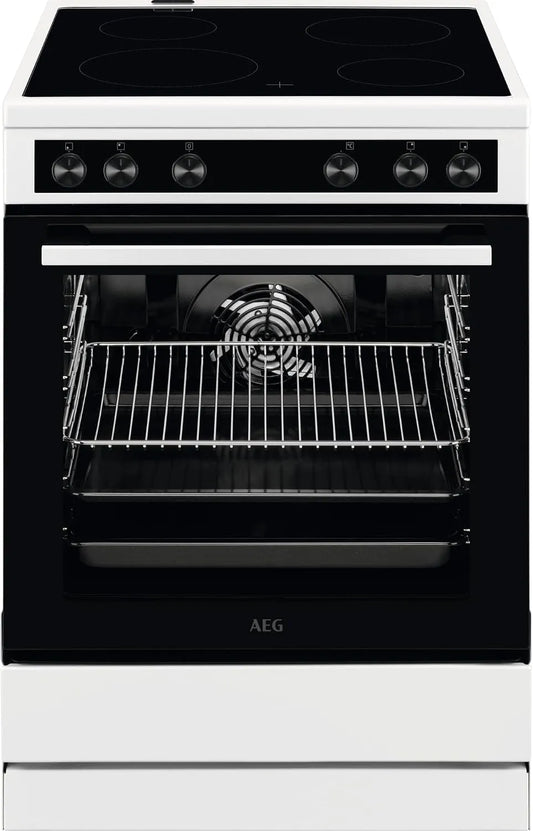AEG CCB6206ABW, Sporáky, stojící krb se skleněnou keramickou varnou nástavbou 60 cm / úchop dřezu / gril, Černá, 60 cm, 4L, 6L, 33cm