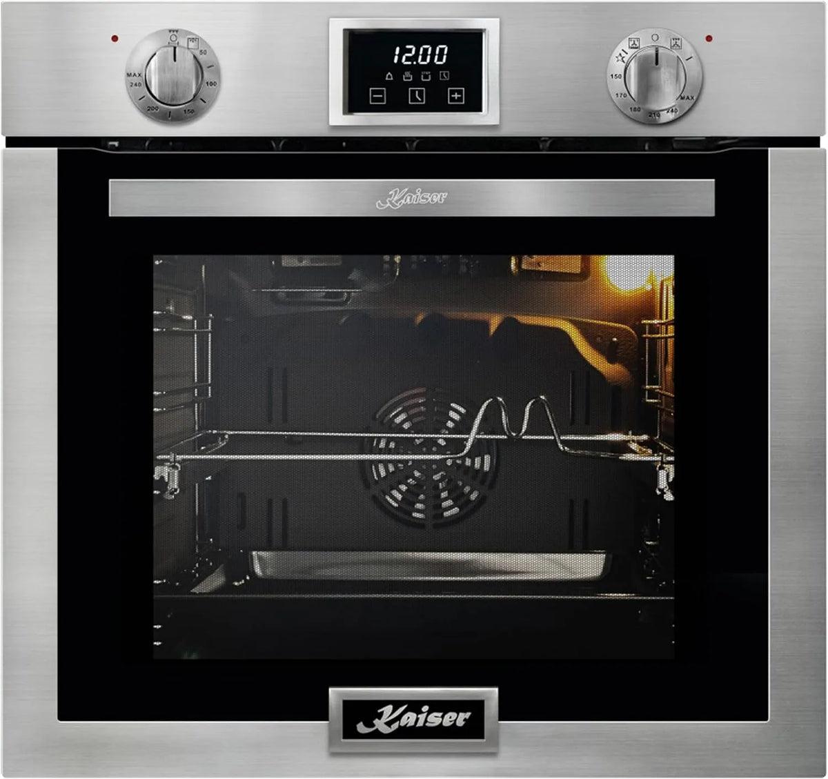 Kaiser, Trouby, EG 6372 Built- in gas pepper 60 cm self-sustain 79L - cirkulační vzduch, gril, Černá / stříbrná, 60 cm, 79L, 4 × 59, 4 × 55