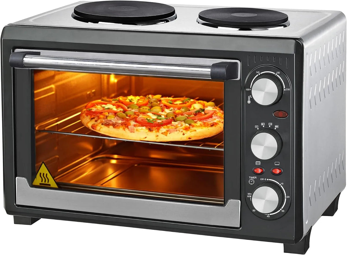 Syntrox Germany, Mini trouby, Syntrox Německo 26 litrů Mini Stojan trouba s cirkulujícím vzduchem a rotační, Černá / stříbrná, 26 l, 1500 W