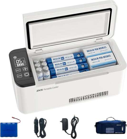 ZKSCool, Uchovávejte a přepravujte, Inzulín Chladící box Přenosný Insulin Chladič pro léky Mini Chytré elektrické, Bílá, 180 × 73 × 46 mm, 7.4V