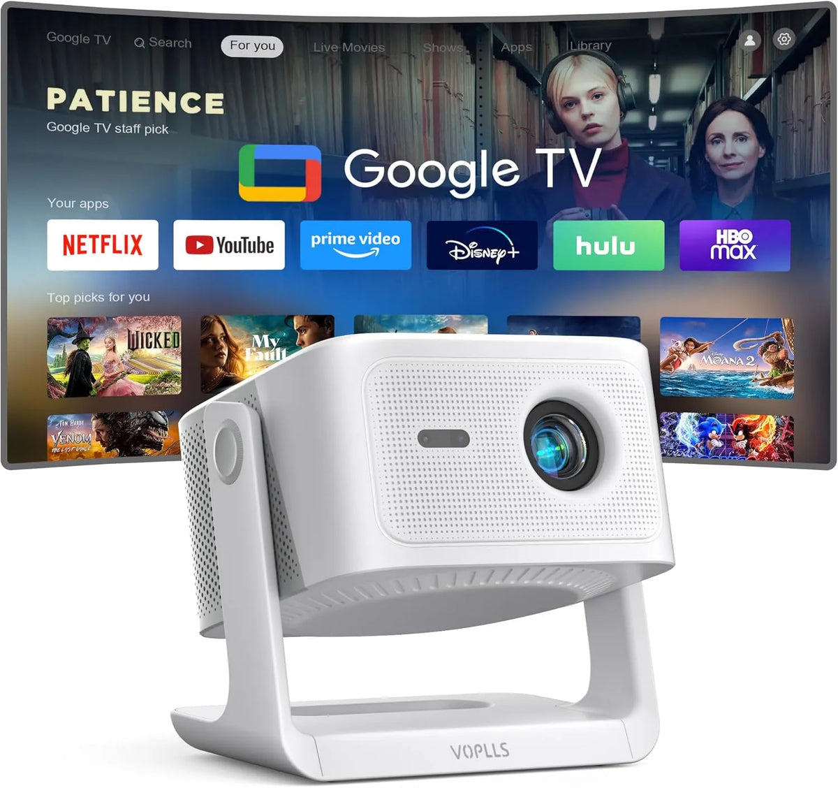 VOPLLS Audio/HDR10 1200ANSI, Projektory, + Smart Beamer Google TV / Oficiální App APOPLLS Beamer 4K Home Cinema s, Černá, 4K, 2G, 16G, 1G