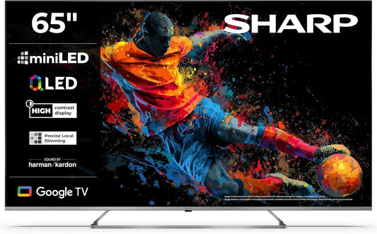 SHARP 65JP7765E, Televizory, QLED TV 65 palců Google TV 4K UHD Smart TV Mini LED, Černá, QLED, 4K, Mini LED, 164 cm