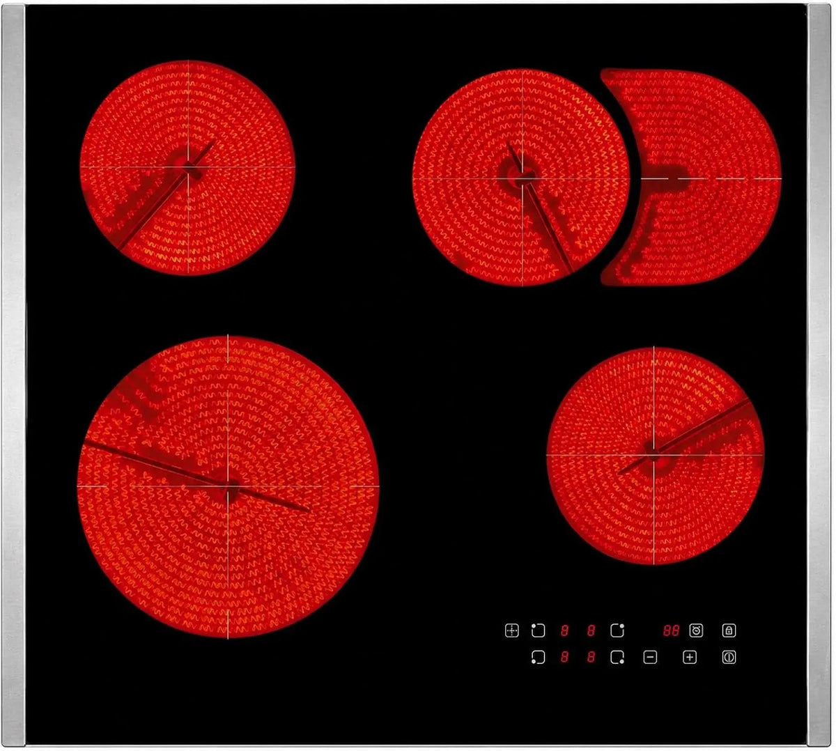 Oranier, Varné desky, Kochfeld 60 cm se 2 bočními pruhy z nerezové oceli - vestavěný ve skleněné, Stříbrná, 60 cm, 4 v, 590 mm, 52 mm