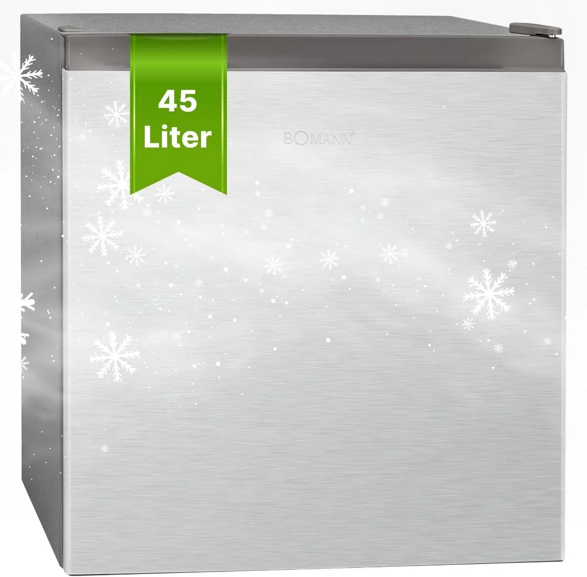 Bomann, Minichladničky, Mini Lednice 45L s mrazákem, tichá lednička malá pro kuchyň kancelář kempování a, Stříbrná, 45L, 39 dB, 4l