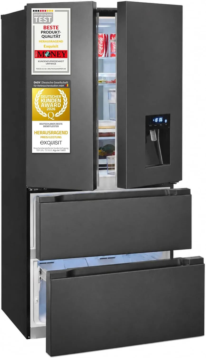 Exquisit, Kombinované chladničky s mrazákem, Excelentní francouzské dveře 506 l, bez mrázu, Bílá, 506 l, 323 l, 183 l, 38 dB