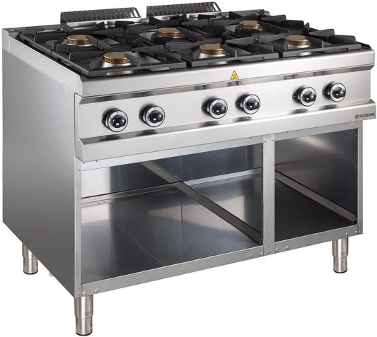 GastroHero D77G6AXL, Sporáky, Plynový sporák, 6 hořáků, otevřená konstrukce, nerezová ocel, Stříbrná, 77G, 42 kW, 1100 x 714 x 850 mm, 304W