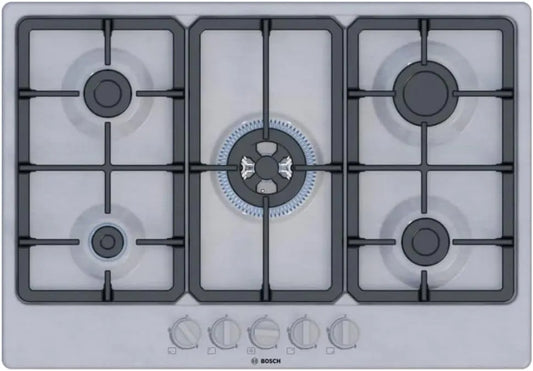 Bosch Pgq7b5k90, Varné desky, Piano Cottura A Gas - ova série 4 - 5 Fuochi - 52 X 75 X 4.5 Cm - - Acciaio Inox, Stříbrná, 52 X 75 X 4, 5 Cm