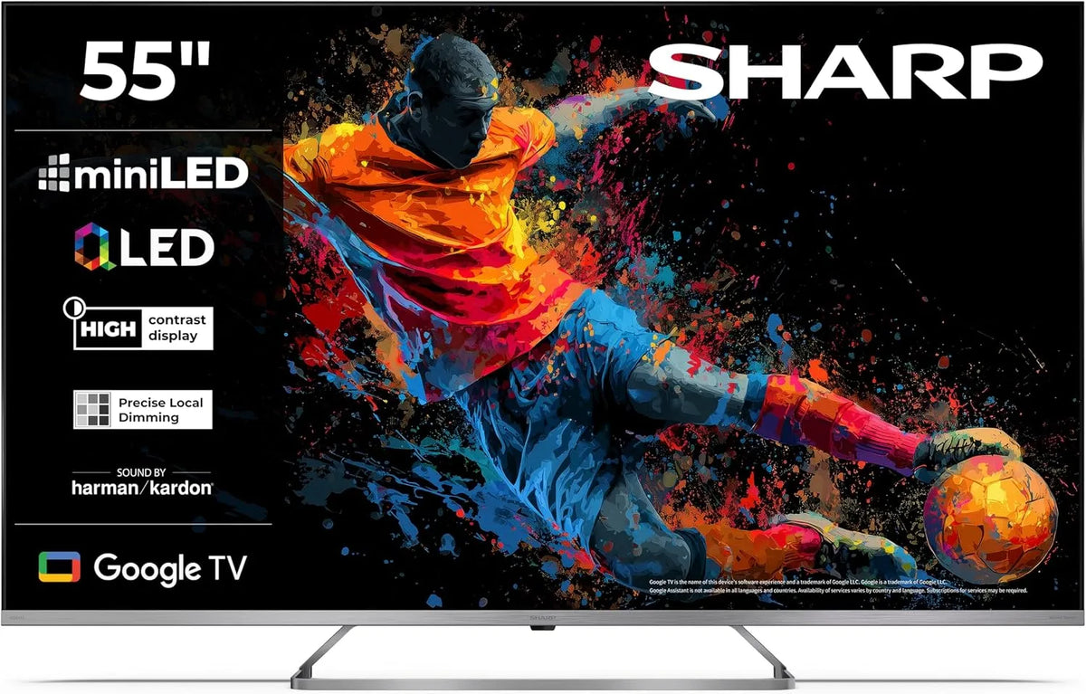 SHARP 55JP7765E, Televizory, QLED TV 55 palců Google TV 4K UHD Smart TV Mini LED, Černá, QLED, 4K, Mini LED