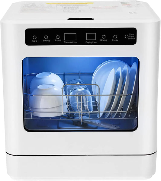 MIUKYUI 4-in-1, Stolní myčky nádobí, Kompaktní myčka nádobí stolního myčky nádobí s dvojitým postřikem paží a 70 ° C, Bílá, 1 g, 0, 58 kW