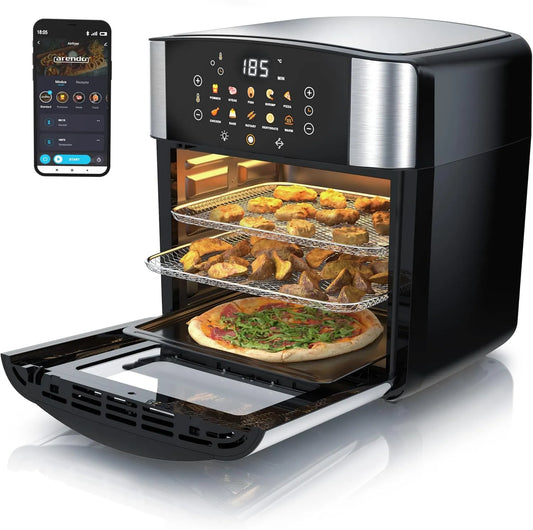 Arendo, Horkovzdušné fritézy, Hot Air Fryer XXL Smart Wlan - Extra Large 16 litru - Pečivo Conveyed Air - Gril, Černá / stříbrná, 16 l, 1800 w