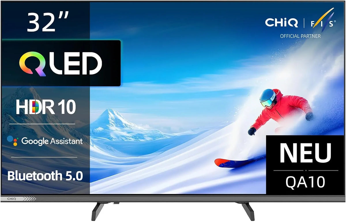 CHiQ DVB-C/T/T2/S/S2 32QA10, Televizory, 32 palců (80 cm) Full- HD QLED Smart Google TV s HDR10, Dolby Audio, Airplay, Černá, 80 cm, QLED