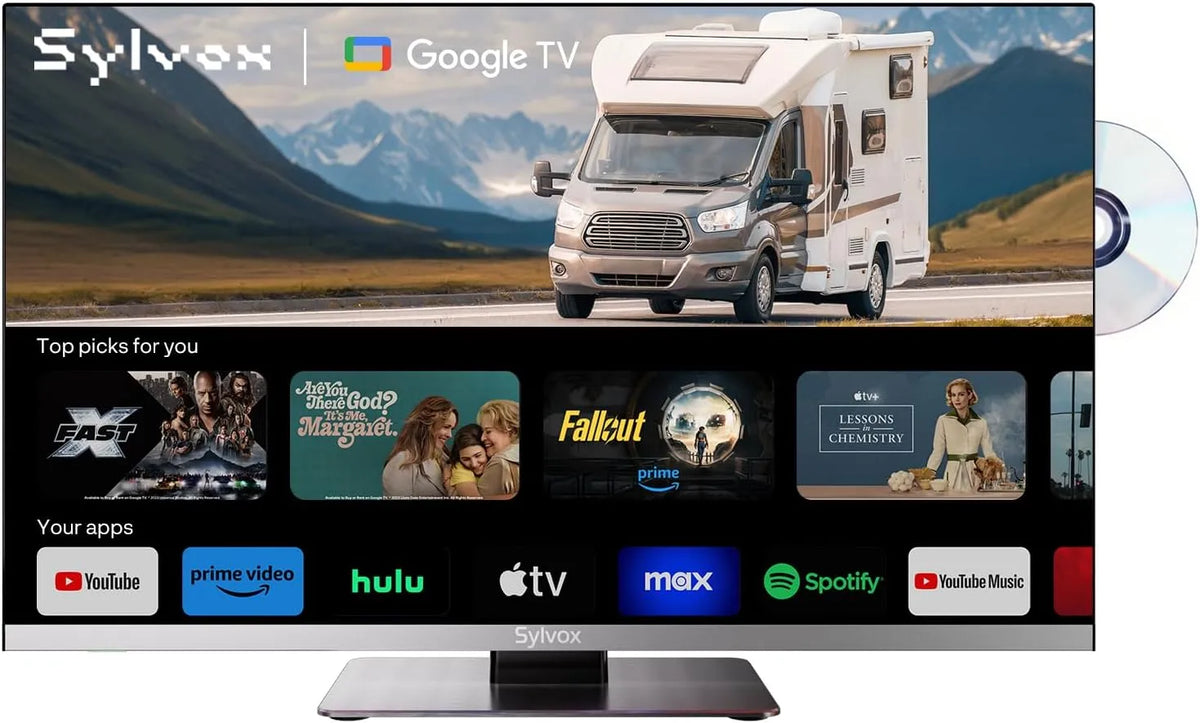 SYLVOX 1080P, Televizory, 24 'Motorovina TV s DVD přehrávačem, 12V Smart TV Full HD, Černá, 24 ', 12V, Full HD, 9V
