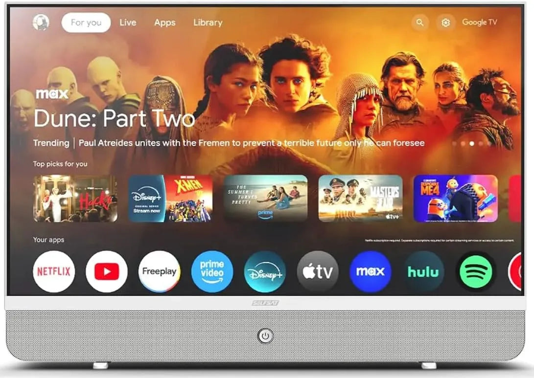 SELFSAT 12V/24V/230V, Přenosné televizory, Streaming displej MSD 27 bílá, 27 palců Full HD displej s Google TV, Integrovaný, Bílá, 12V, 24V
