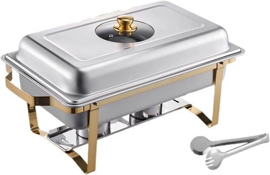 TRDEWR, Ohřívače nápojů a jídel, Chafing dish Buffet Set, nerezová ocel Chafer, obdélníkové, stravovací ohřívač, Stříbrná, 1W, 6V
