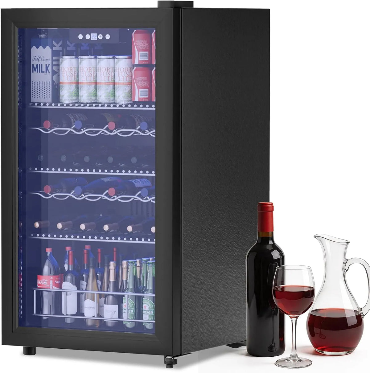 GUIVACI, Nápojové chladničky, Lednička na nápoje 65L - Mini lednička se skleněnými dveřmi pro 92 plechovek, Černá, 65L, 43 dB, 82 x 45 x 39 cm