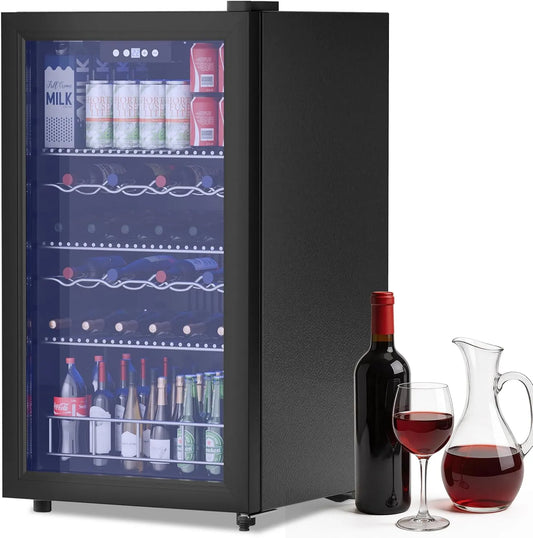GUIVACI, Nápojové chladničky, Lednička na nápoje 65L - Mini lednička se skleněnými dveřmi pro 92 plechovek, Černá, 65L, 43 dB, 82 x 45 x 39 cm