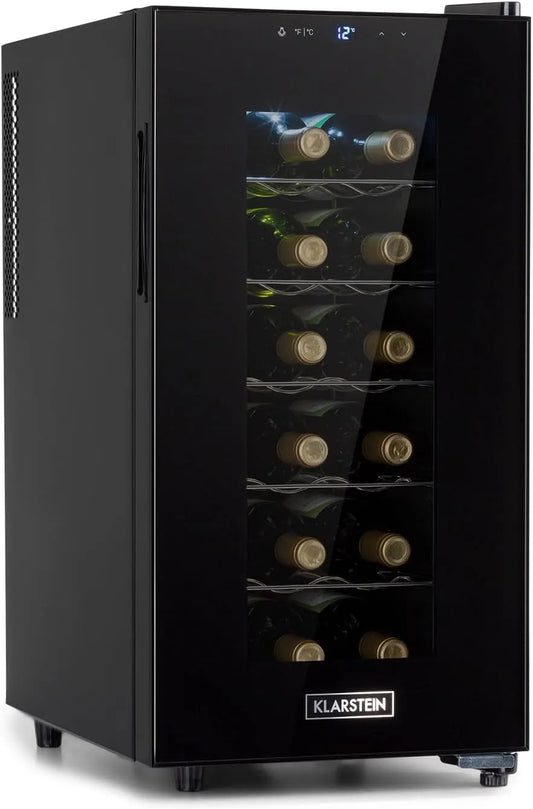 Klarstein, Velké domácí spotřebiče, Lednička na víno, Nápoje Lednička Úzký, 1 zóna Lednice se skleněnými dveřmi, Černá, 18 l, 262 x 550 x 309 mm