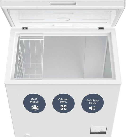 SCHOEPF 4-Sterne-Kennzeichnung GT200S, Truhlicové mrazničky, mrazák 199 L - bílá - 83.5 x 82.3 x 55, 6 cm - Energetická třída E - Rychlé, Bílá