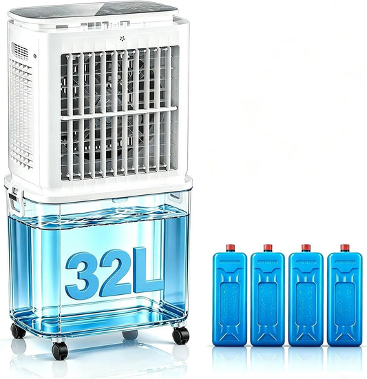 XGQXZWC, Splitové klimatizace, 32L Průmyslový chladič vzduchu na vypařování, 80W Mobilní chladicí ventilátor, Bílá, 32L, 80W, 000mm