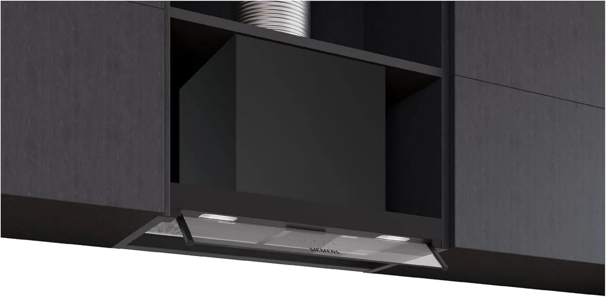 Siemens iQ300 LJ65BCC60, Nástěnné digestoře, Integrovaná konstrukční kapota 60 cm čiré sklo Tmavě černé, Průhledná, 60 cm, 60 V