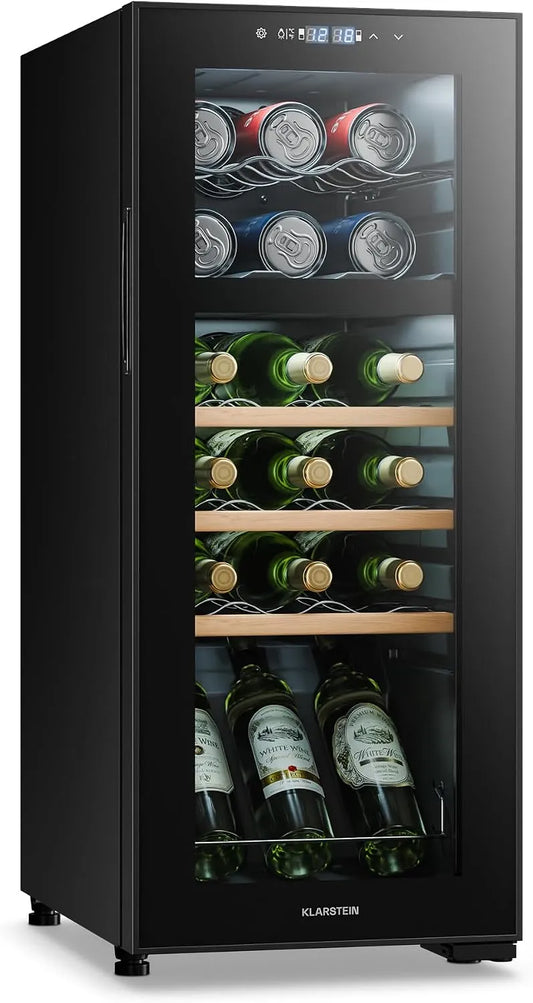Klarstein HEA-Bodega-18, Nápojové chladničky, Bovella 18 Duo + dvouzónová lednička na víno 50l Fl. Skleněné dveře HEA- Bodega, Černá, 50l, 18 l