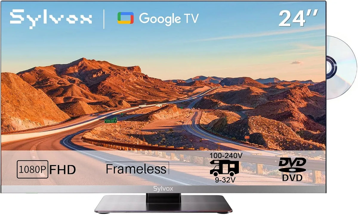 SYLVOX DVB/T2/S2 1080P, Televizory, 24- palcová 12V TV pro motorhouse, Smart Google TV s DVD přehrávačem, FHD, Černá, 12V, 32V, 4G, 5W