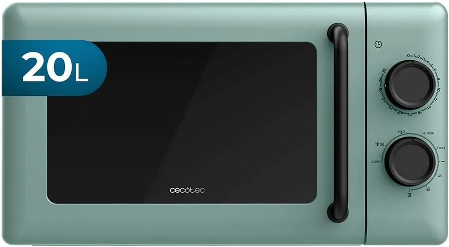 Cecotec, Mikrovlnné trouby s grilem, Mechanická mikrovlnná trouba s grilem 20L Proclean 3110 Green, Zelená, 20L, 3110 G, 700 W, 800 W