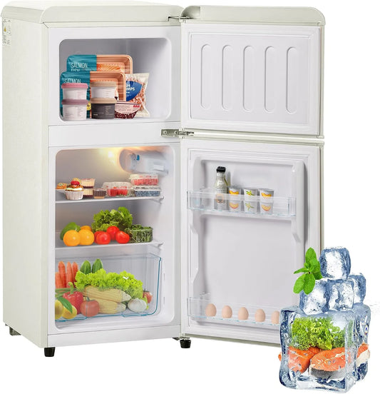 Merax, Kombinované chladničky s mrazákem, Retro lednice, 60L mini lednice s mrazákem, lednice-mrazák kombinace, 22 litrový, Bílá, 60L, 22 l