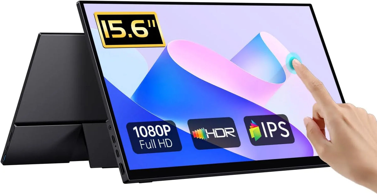 CAPERAVE 6-Zoll-FHD-IPS-Touchscreen, Monitory, Přenosný dotykový monitor, 15 6palcová FHD IPS dotyková obrazovka s tvrzeným, Černá, 1920x1080