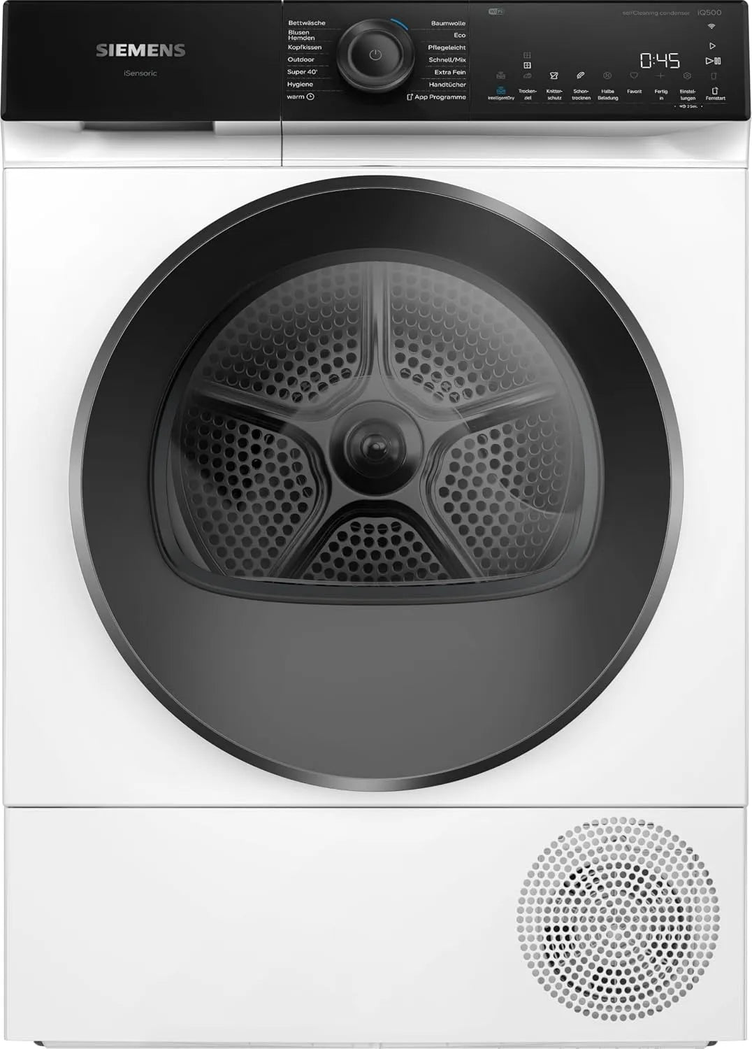 Siemens iQ500 WQ45H2BECO, Sušičky s tepelným čerpadlem, Vysoušeč tepelných čerpadlů Smarter 9 kg samočištění, Černá, 500 V, 9 kg, 85 cm