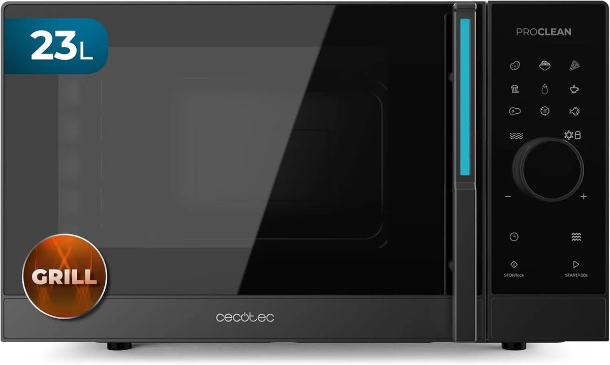 Cecotec, Mikrovlnné trouby s grilem, mikrovlnná trouba s grillem Proclean 6120, dotykový displej, 23L, Černá / stříbrná, 800 W, 1000 W